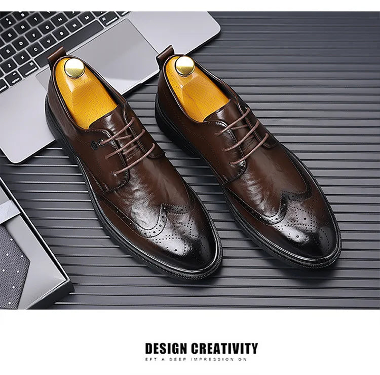 2026 Spring Autumn New Brogue Shoes for Men Solid Color Leather Dress Shoes Male Fashion Business Casual Wedding Shoe Man
