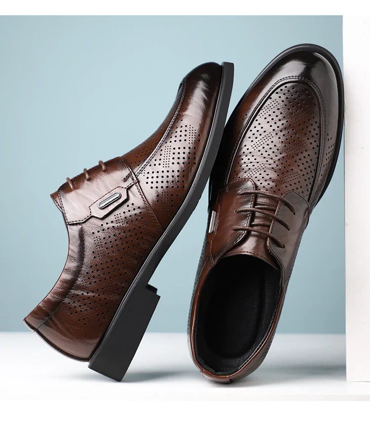 Men's Summer Breathable Leather Shoes Comfortable Soft Bottom Hollow Design Business Formal Derby Shoes British Style-SJ551-1