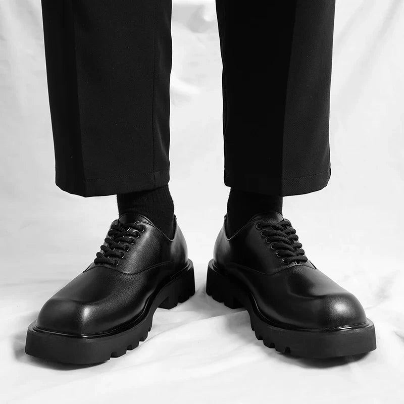 Trendy gentleman men's casual thick soled leather shoes Minimalist and versatile style Fashion Party Office Elevated Shoes