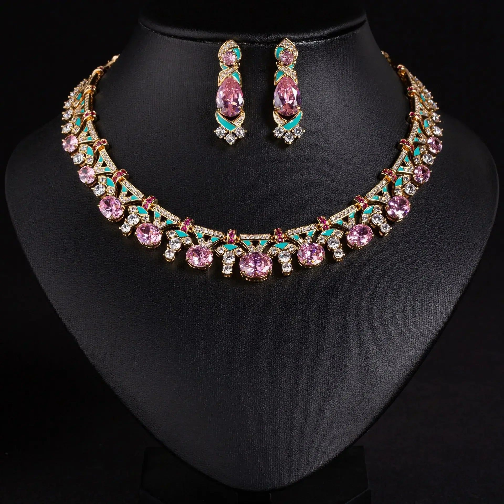 Pop Hot Stereo Jewelry Oil Painting Necklace Earrings Premium Multi-Color 2-Piece Wedding Travel Women's Holiday Gift M-1000