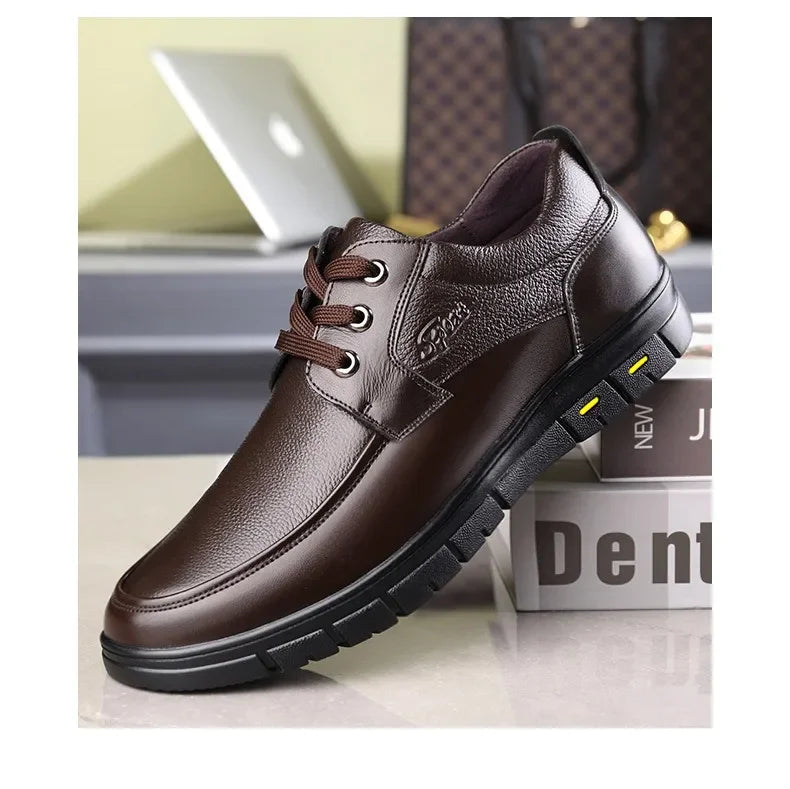 Men PU leather Casual Shoes Soft Sole Lace-up Luxury Brand Middle-aged Old Man Dad Lightweight Loafers Shoes  Zapatillas