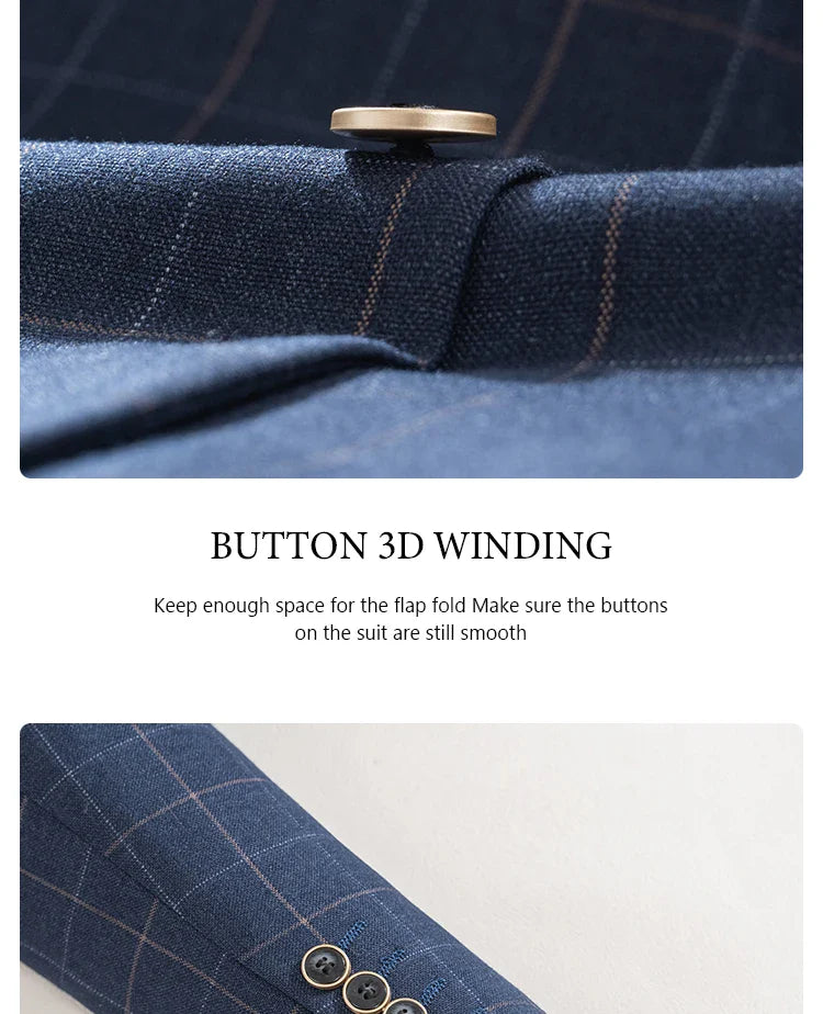 Stylish Checkered Suit 3 Piece Set Men Business Casual Wedding Outfit Slim Fit man suits