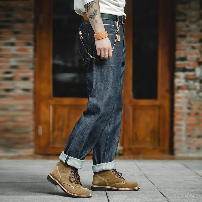 Men's Pants Vintage Denim Red Ear Original Cow Straight Tube Jeans