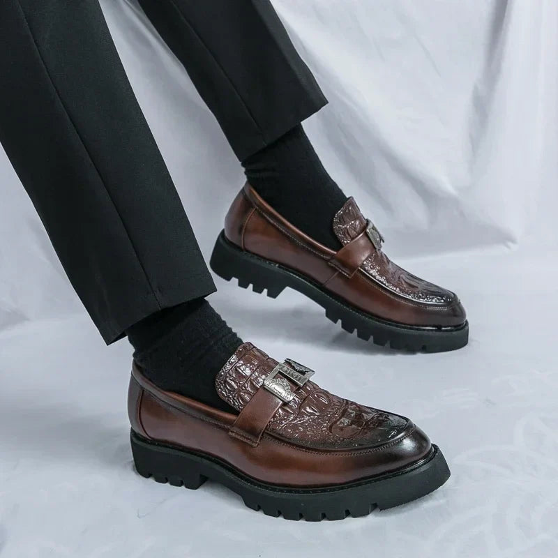 Mens Loafers Party Business Thick Soled Men Leather Shoes Dress Platform Shoes Comfortable Fashion New Casual Shoes for Men