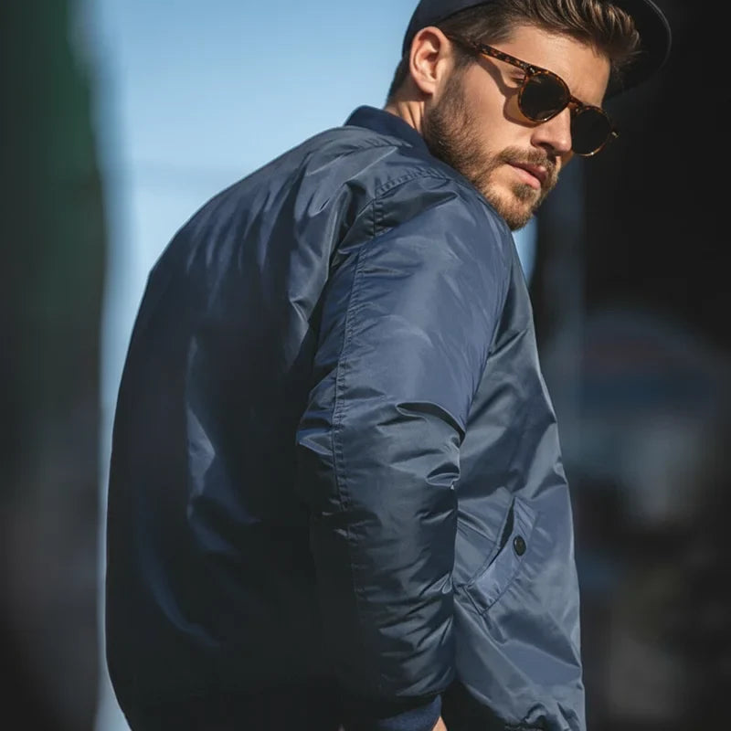 Vintage MA1 Pilot Jacket Green Thickened Cotton-padded Jacket Casual Baseball Pockets Flight Zipper Outwear for Men's Fall