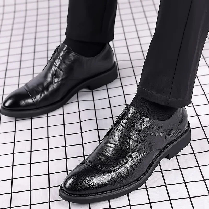 Men’s Genuine Leather Dress Shoes – Black/Brown, Formal Lace-Up, EU 40–48