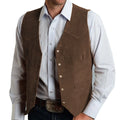 Men Vest Gold Suede Leather Gentleman Business Waistcoat Vintage Western Cowboy Regular Slim Business Banquet Men Suit Vest