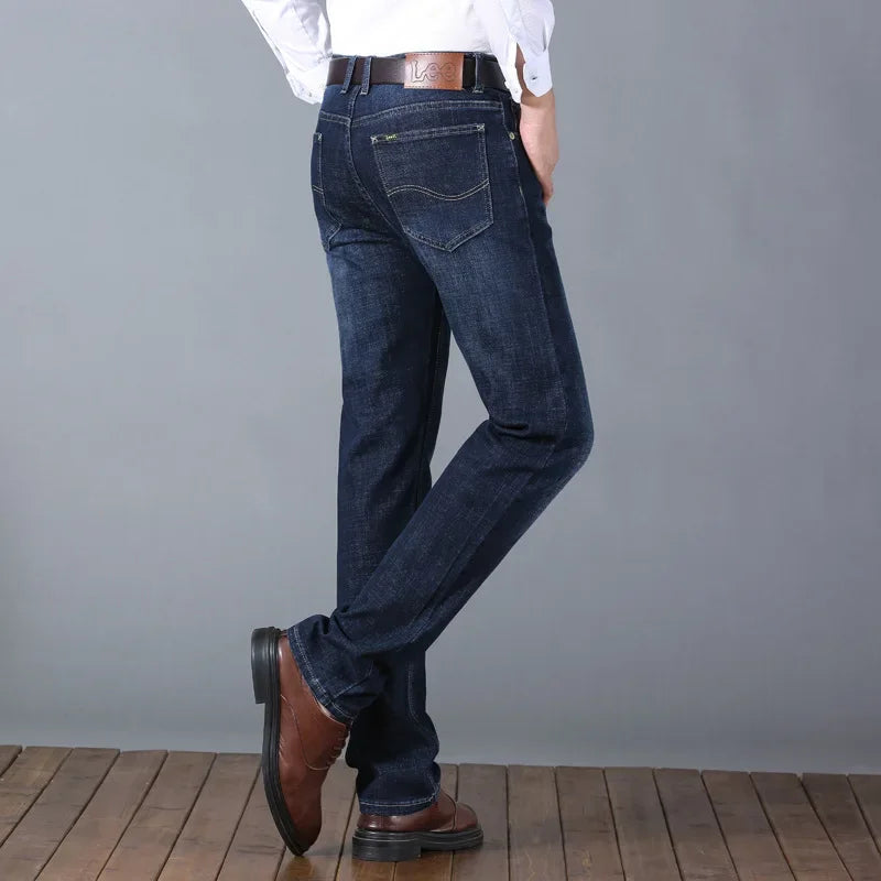 Lee Dex Autumn/winter Men's Jeans Thick Straight-leg Loose-fit Casual Middle-age Business Slimming Smooths Silhouette Trousers
