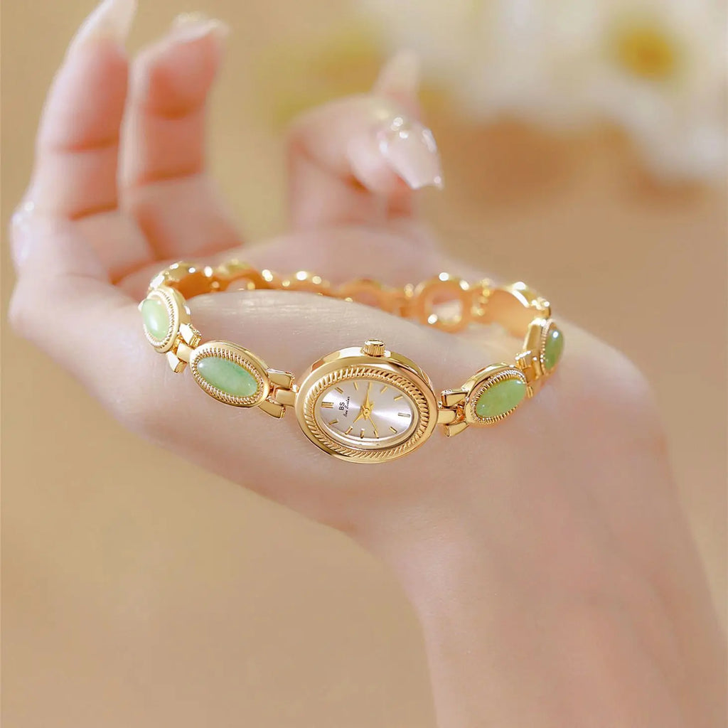 Women's Watch Ladies Bracelet Luxury Brand Waterproof Retro Natural Dongling Stone Hotan Jade Advanced Chain Watches Gift