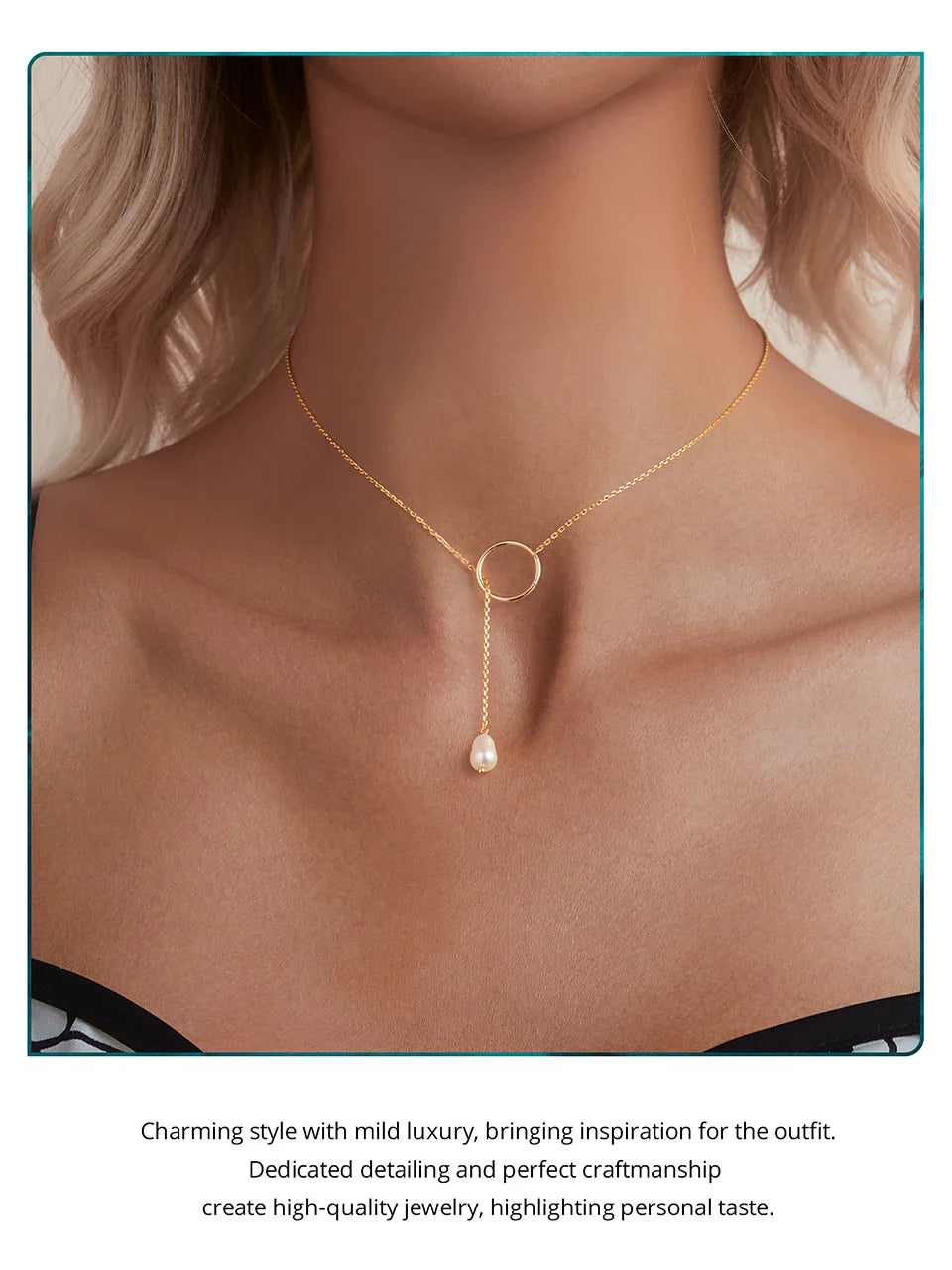 925 Sterling Silver Long Necklace, Gold Plated Y Lariat Long Chain Pearl Drop Necklace Gift for Her BSN427, 23.6"