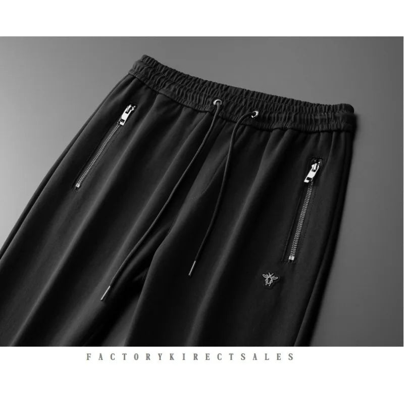 Spring Autumn Men's Sets Luxury Bee Printed Zipper Sweatshirt Solid Color Leisure Sports Elastic Wasit Pants Man Suits