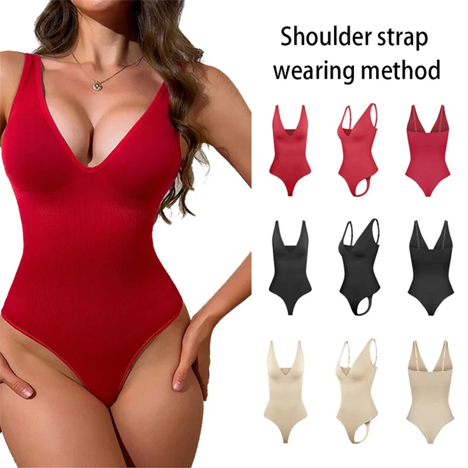 Wechery Slimming Underwear Bodysuits Tummy Reducing  Waist Trainer Shapewear Sexy Deep V Halter Top Two Ways To Wear
