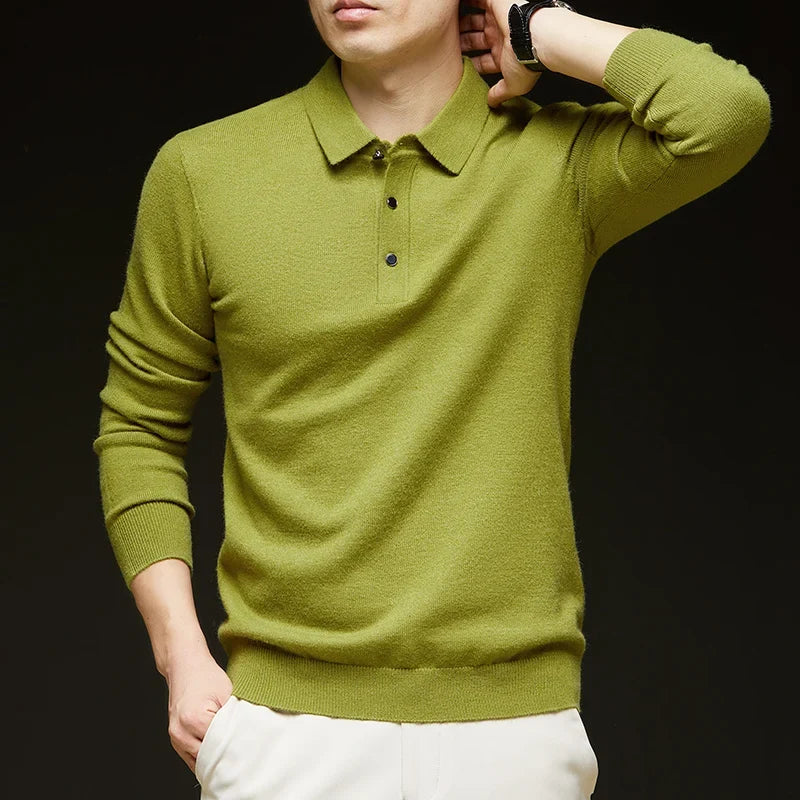 Fashion Autumn And Winter New Cashmere Sweater Men's High Quality Pullover Casual Loose POLO Knitted Bottom Shirt Jacket Shirt