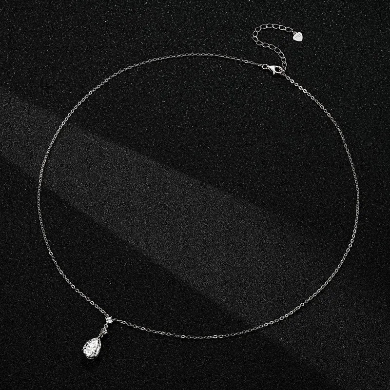 2CT Moissanite Waterdrop Pendant Necklaces 925 Sterling Silver Necklace Chain for Women Girl Wedding Fine Jewelry Gift
