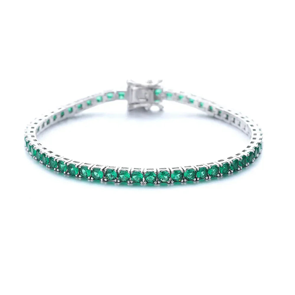 Fine Jewelry Pave 3MM Emerald Green Cubic Zircon Hip Hop Rock Chain For Women/Men Real 925 Silver Metal Tennis Bracelet
