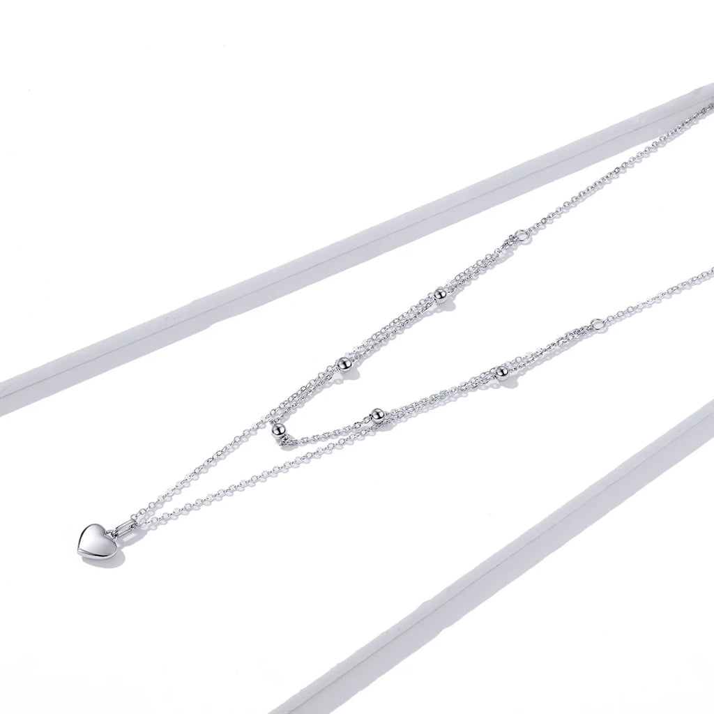 925 Sterling Silver Romantic Heart Pendant Necklace for Women Gold Double Layer Choker Female Fine Jewelry Anniversary