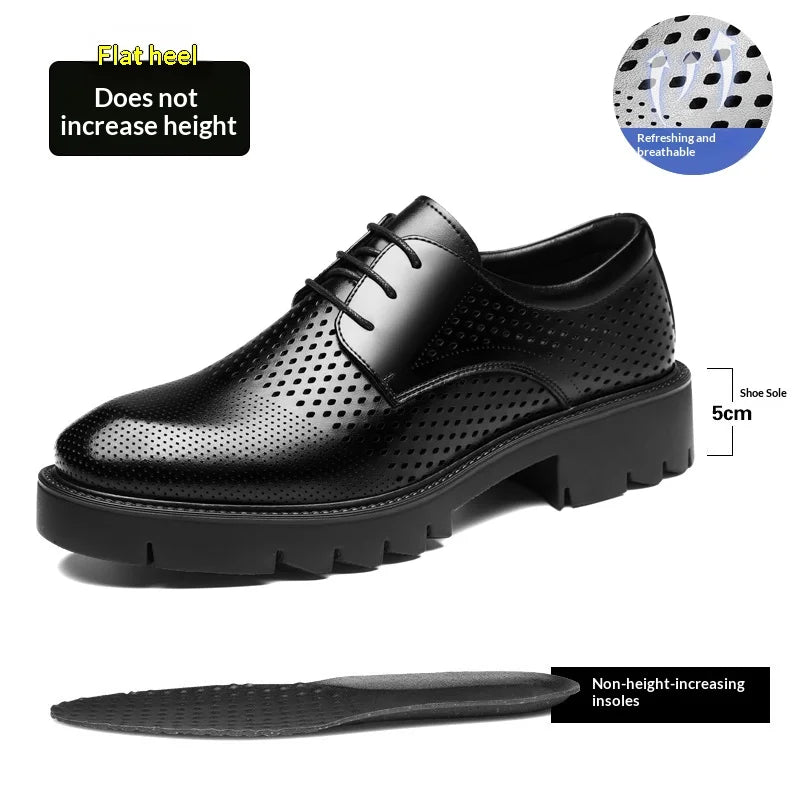 Summer Hollow Out Breathable Men Height Increasing Oxford Shoes 8/10CM Formal Business Dress Wedding Party Elevated Leather Shoe