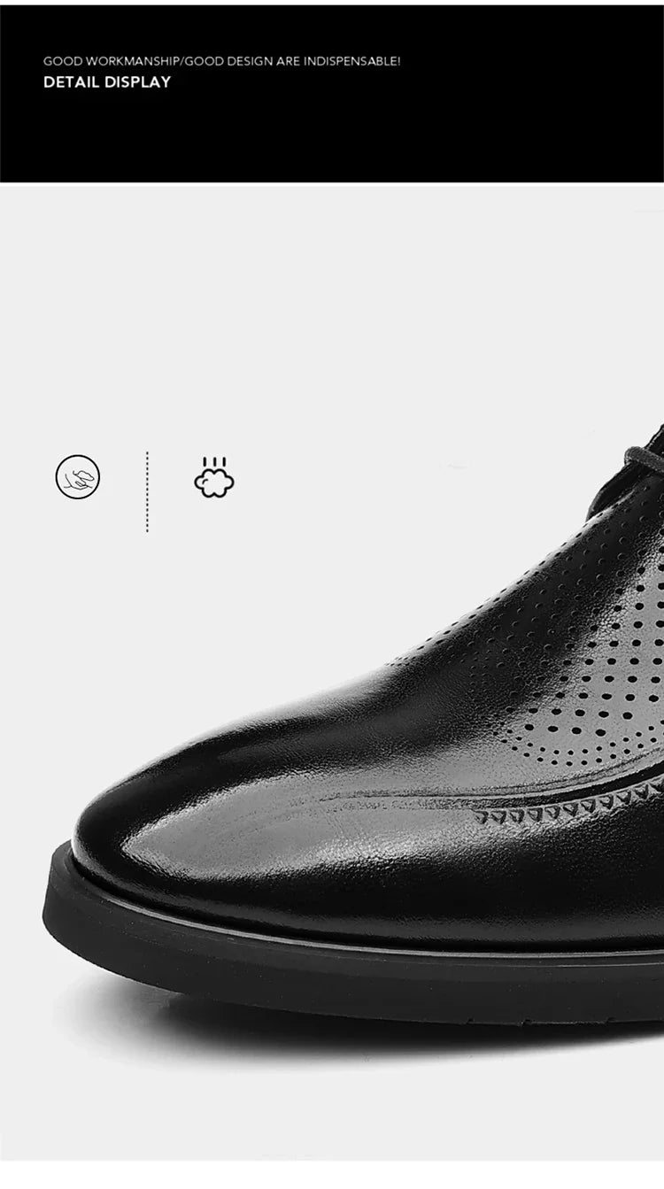Men's Summer Breathable Leather Shoes Hollow out Comfortable Fashionable Business Formal Derby Shoes British Style-SJ2502-1