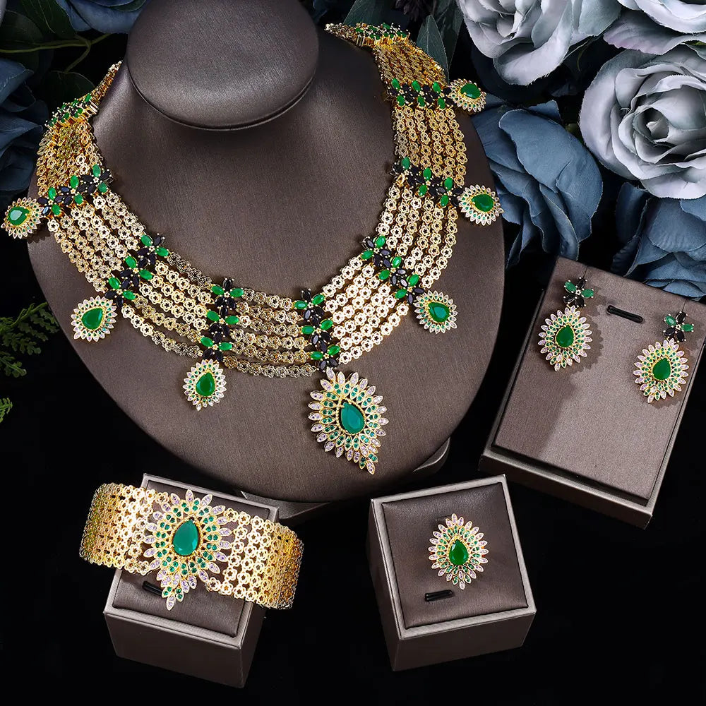 2022 Libya Dubai Hot Sale 24k Gold Plated Wedding Bridal Jewelry Sets For Women