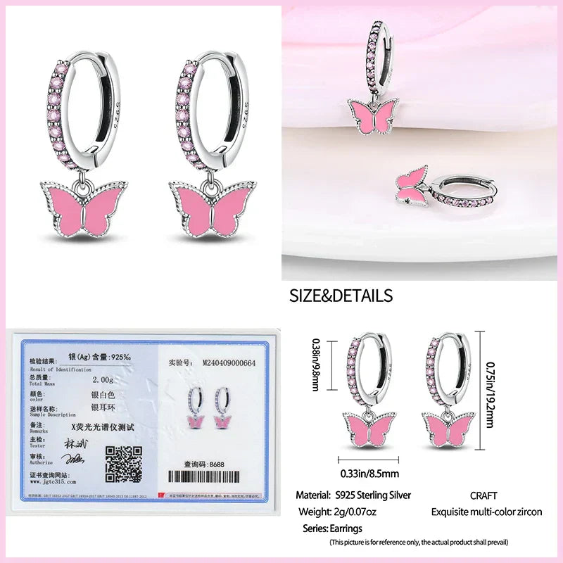 Earrings For Womens 925 Silver Color Pink Rainbow Horse Bear Bee Double Hoop Earrings Fine Engagement Anniversary Jewelry Gifts