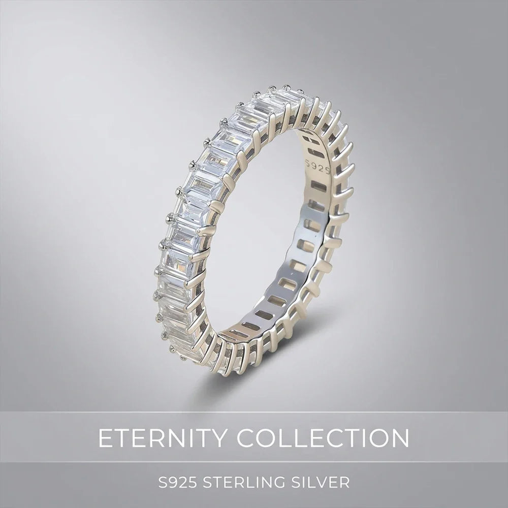 Emerald Cut Moissanite Eternity Ring 925 Sterling Silver Wedding Band D VVS Lab Grow Created Moissanite Rings for Women