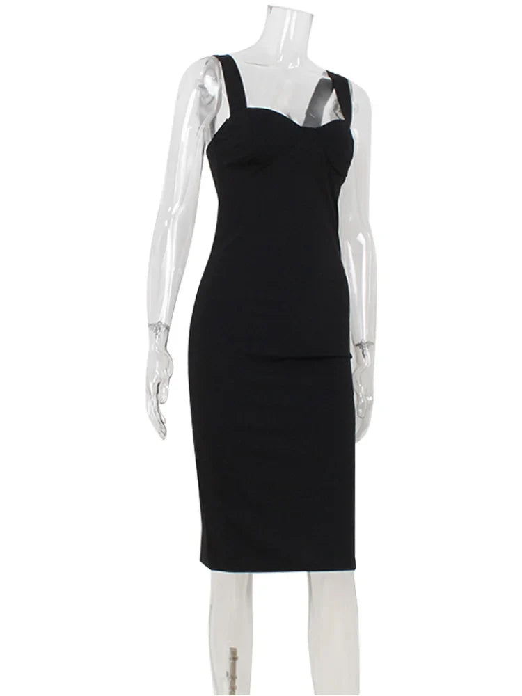 Elegant Women's Maxi Dresses Solid Camisole Square Collar Sleeveless Sheath Bodycon Slim Fit Party Female Vestidos Robes