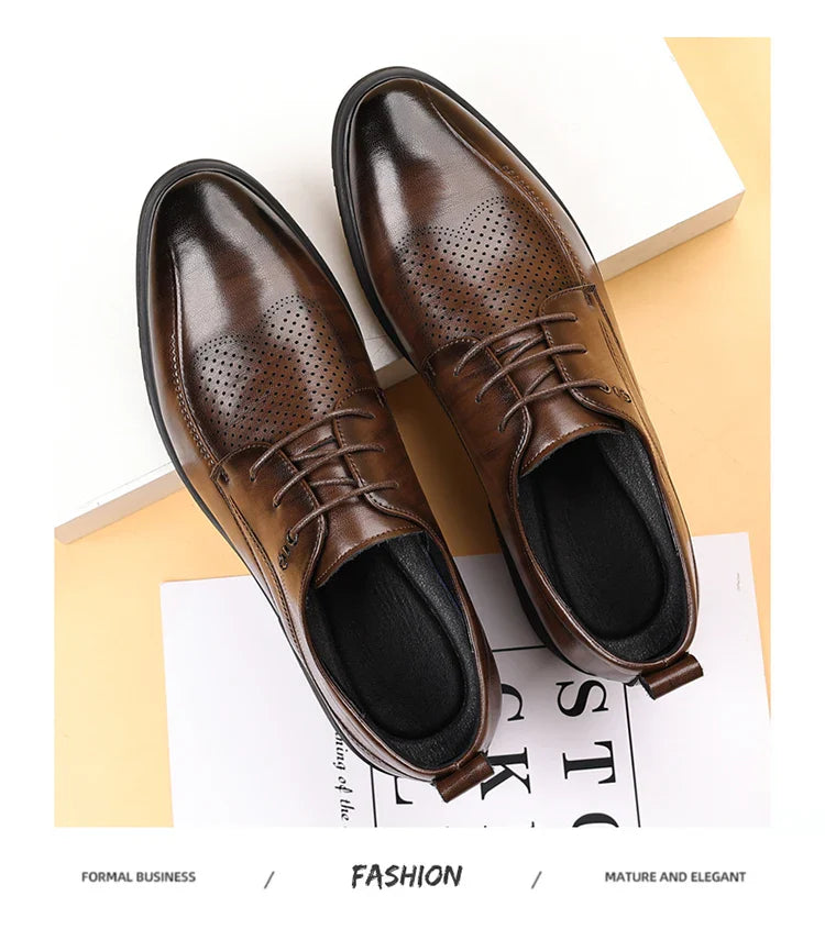 Men's Summer Breathable Leather Shoes Hollow out Comfortable Fashionable Business Formal Derby Shoes British Style-SJ2502-1