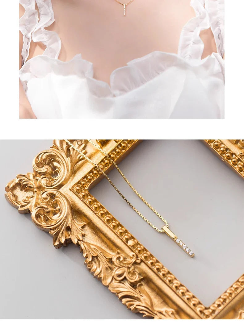 Twinkling Zircon Geometric Rectangle 925 Sterling Silver Pendant for Women Adjustable Necklace Korea Style Fine Jewelry