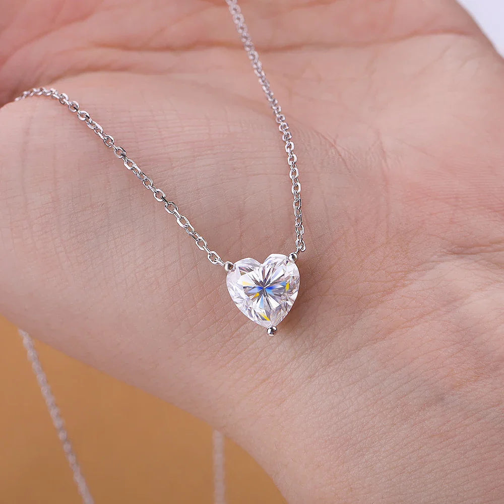 1/2/3ct Heart Cut Moissanite Pendant Necklace S925 Pure Silver Plated 18K Gold Women Necklace jewelry Gift GRA Certified