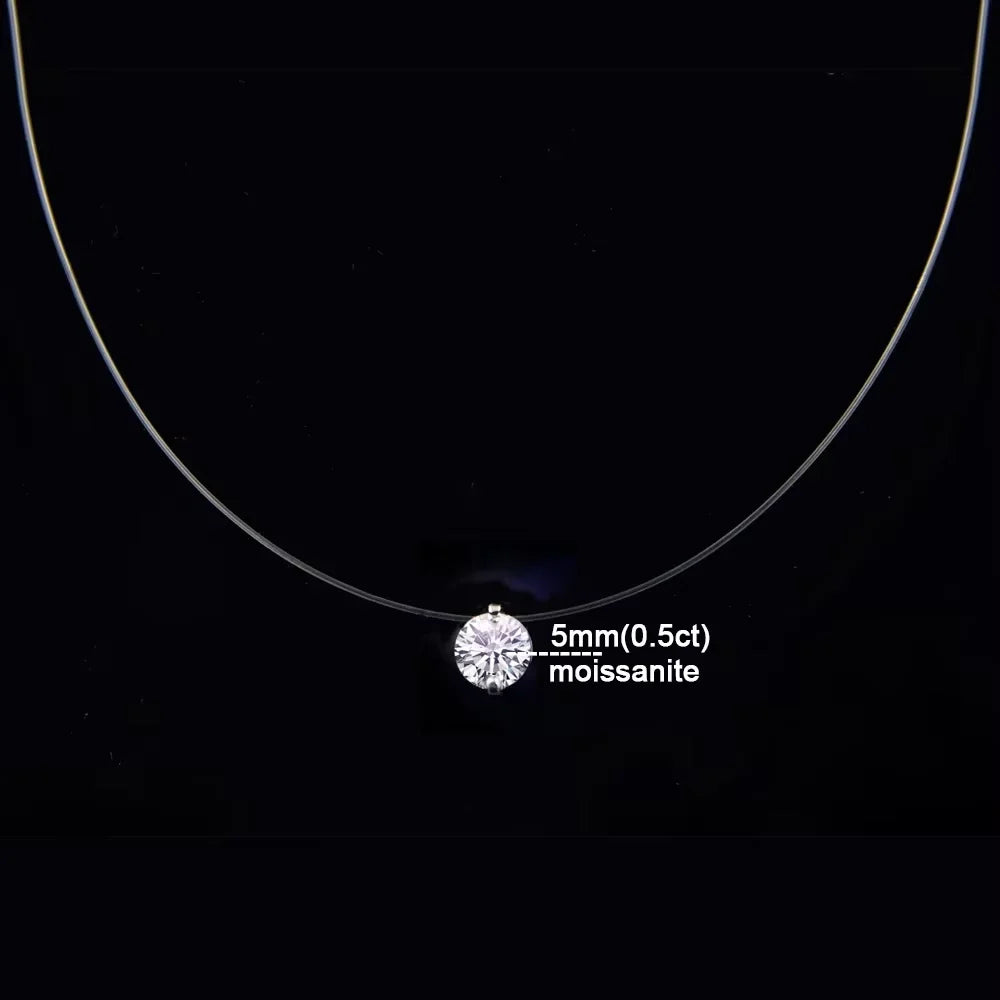 0.5-5CT Moissanite Pendant Necklace Women  Certified 925 Sterling Silver Transparent Fishing Line Choker Chain Jewelry