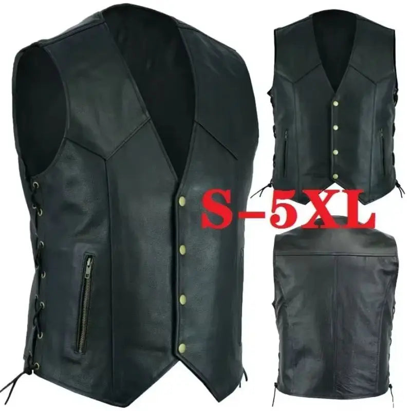 Vest Leather Punk Fashion Casual Coat Motorcycle Vest Men Solid Vest Fleet