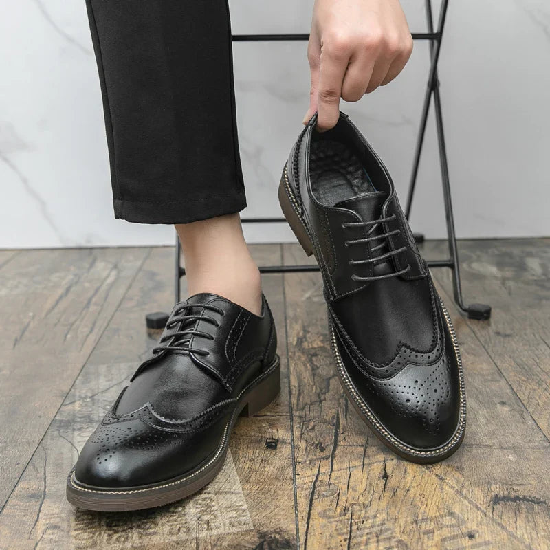 Handmade Mens Wingtip Oxford Shoes Grey Leather Brogue Men's Dress Shoes Classic Business Formal Shoe for Men Chaussure Hommes