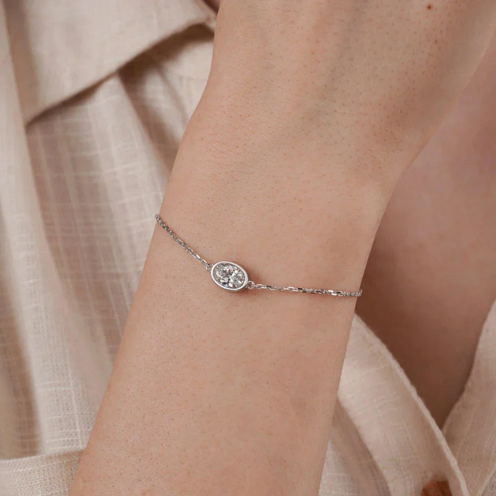 1/2CT Bezel Set Pear Oval Cut Moissanite Solitaire Link Bracelet Women S925 Silver Dainty Diamond Bridal Wrist Chain Gift