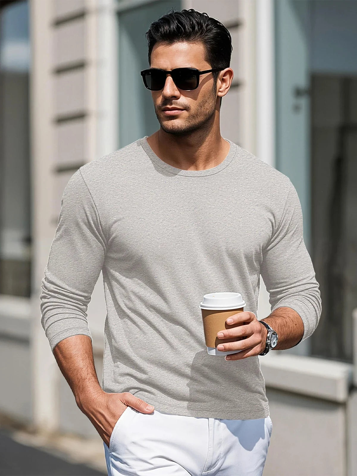 Men's Long Sleeve T-Shirt Cotton Crew Neck T-Shirt Casual Light Work Spring and Autumn Tops