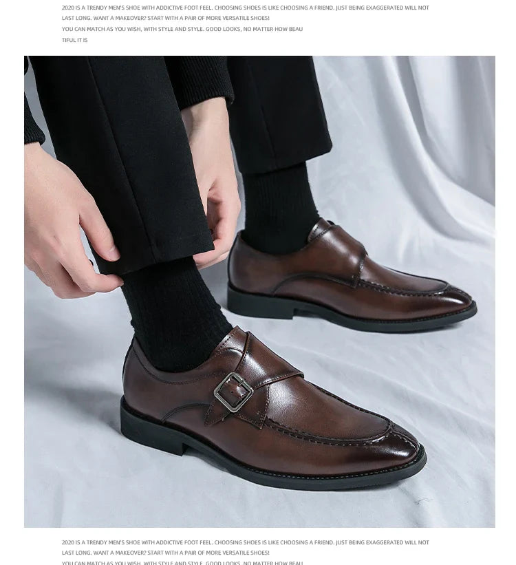 Men's business casual leather shoes cowhide retro round head British leather shoes men's leather big head men's shoes tide