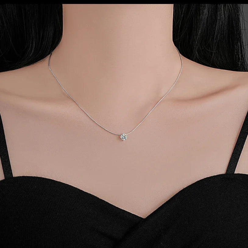 0.5-2CT D Color VVS1 Moissanite Pendant Necklace for Women S925 Silver 4 Claw Pass Diamond Test Neck Chain Christmas Gift