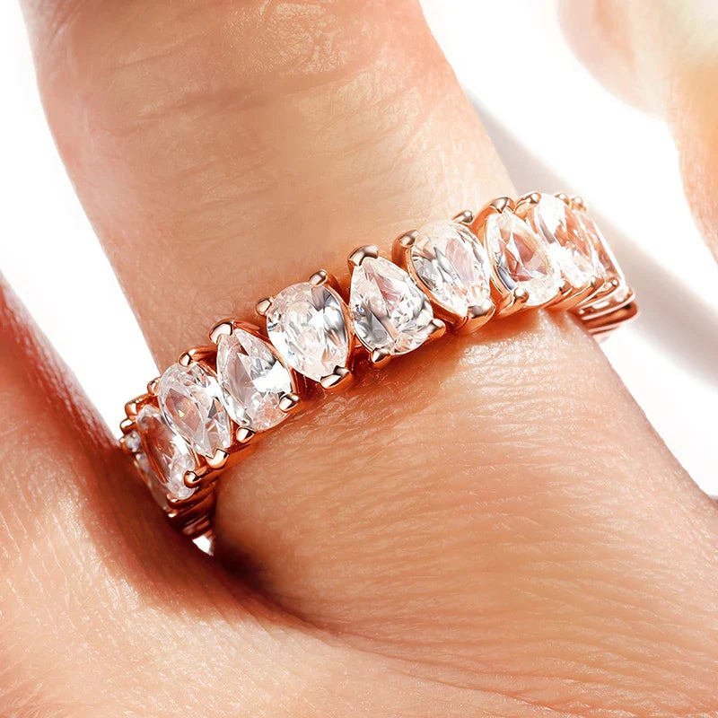3*5mm Pear Cut All Zircon Moissanite Rings Full Enternity Lab Diamond Band for Women 925 Sterling Silver Fine Jewelry