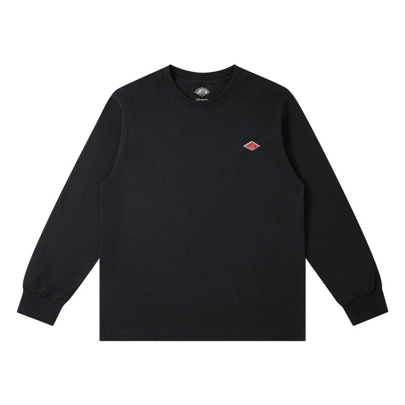 Spring Exported to Japan style Classic fashion Solid Simple Loose Long sleeve Cotton T-shirt Top Man Small Icon Embroidery Tees