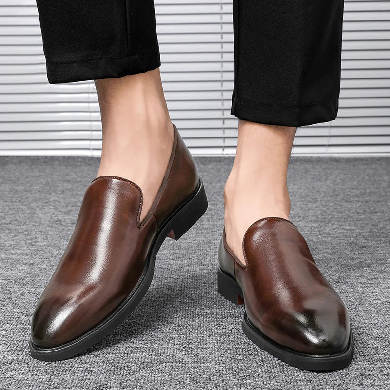 Italian brand mens Loafers Men's brown daily soft sole red sole patent leather shoes Outdoor business dress shoes big size：38-48