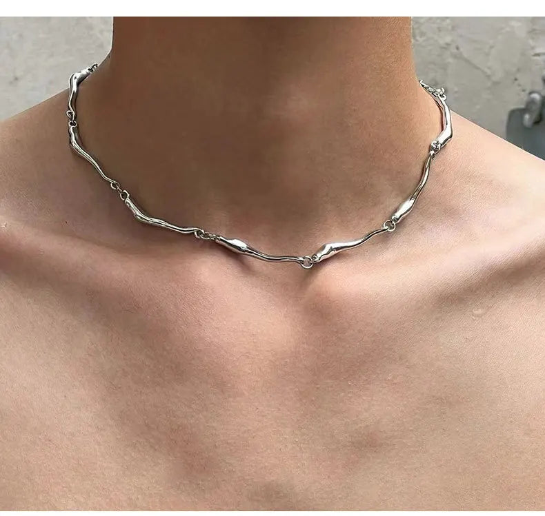 New Irregular Wave Shape Chain Men Necklace Advanced Sense Stainless Steel Figaro Cuban Chain Necklace For Men Women Jewelry