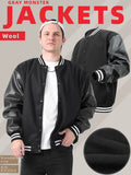 Men's Classic Varsity Jacket with Faux Leather Sleeves Letterman Style Baseball Coat Color-Block Lightweight Men's