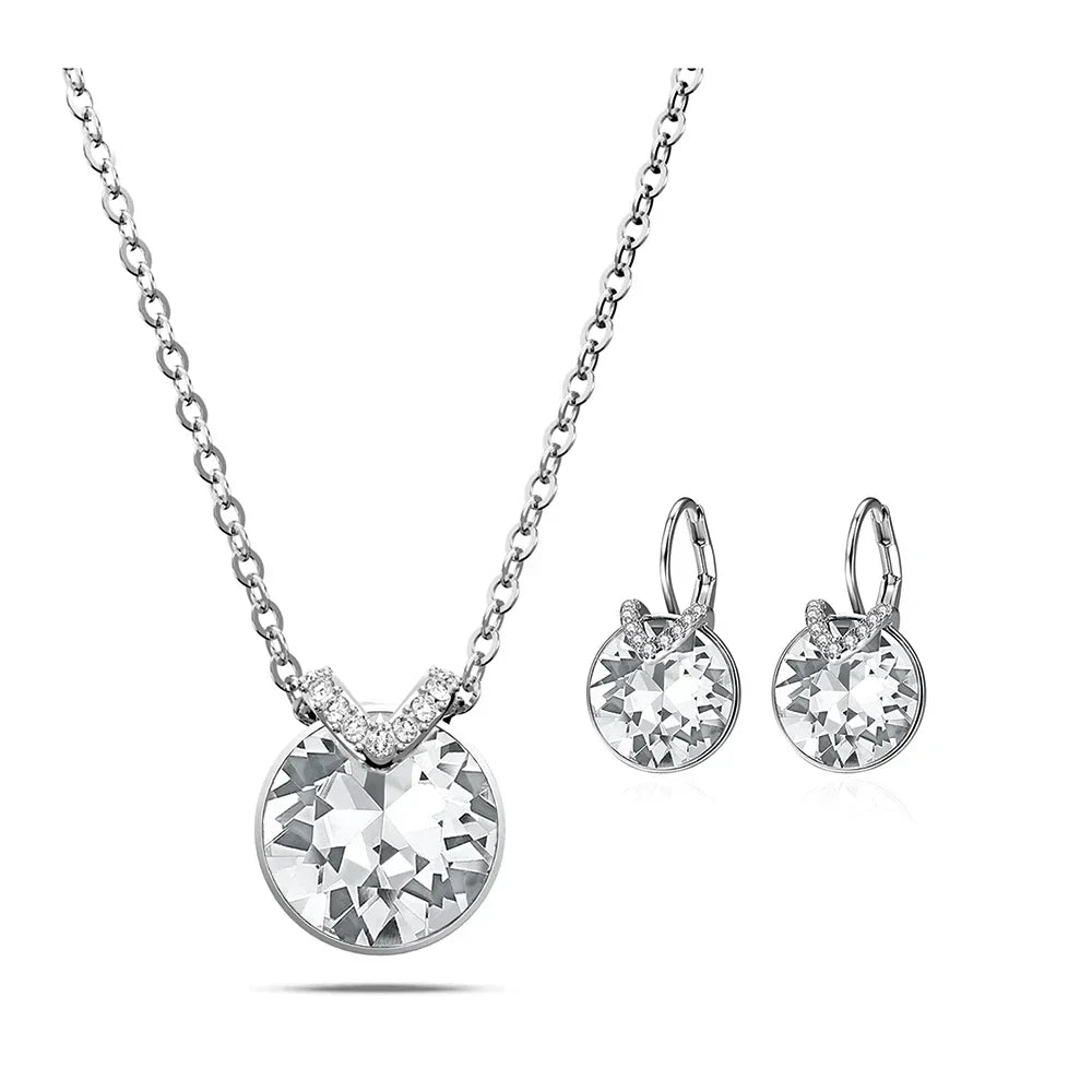 Mini Bella V Drop Earring for Women Friends Birthday Crystals from Austria Round Cut Dangle Silver Gold Color Pierced Jewelry