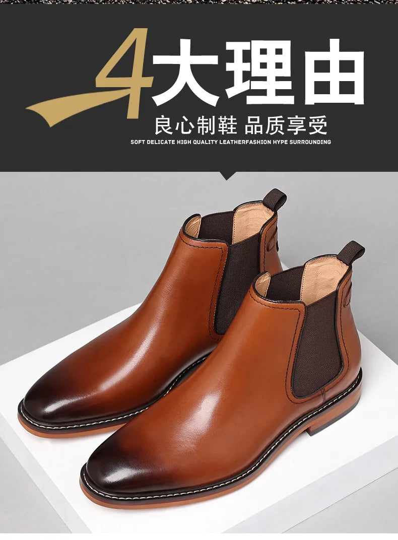 Brand Men's Chelsea Boots Genuine Cow Leather Handmade Boot Shoes Work Shoes For Formal Dress Wedding Business Party New
