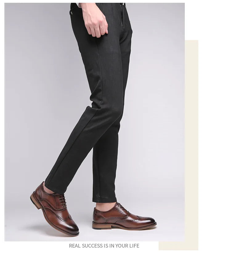 Autumn New Genuine Leather Business Dress Shoes Men Carved Brock Men's Shoes Leather Office Gentleman Oxfords Shoe