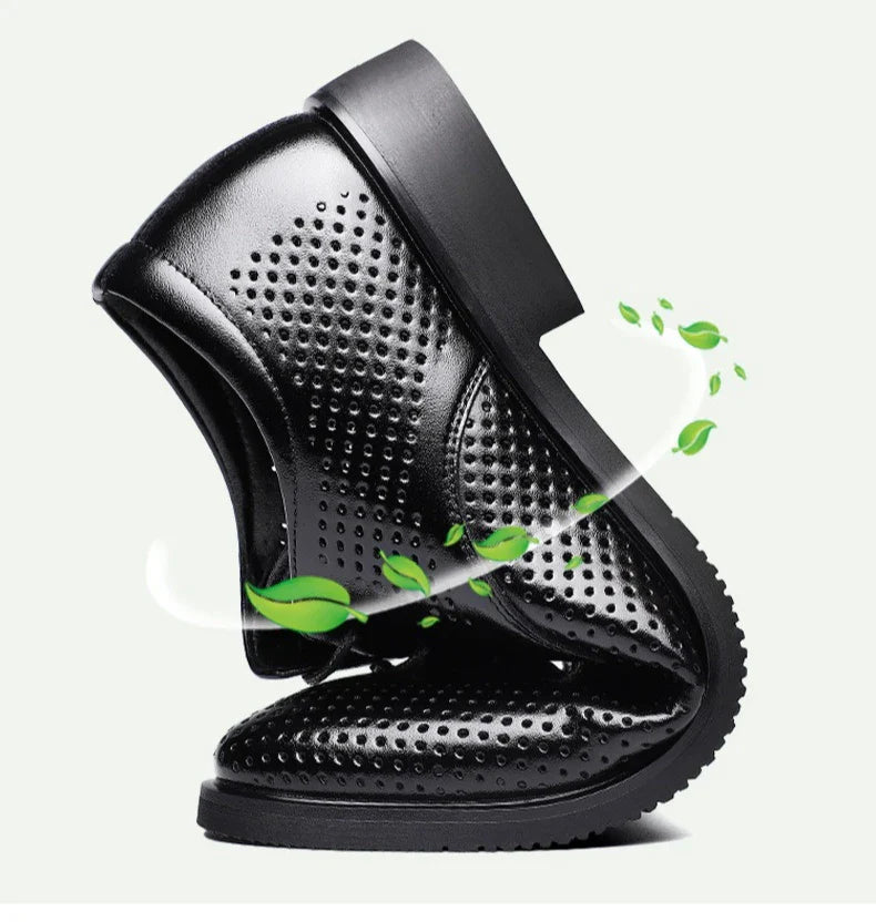 Summer Autumn Dress Shoes for Men Hallow Breathable Lace Designer Leather Shoes Male Fashion Business Casual Elegant Shoe Man