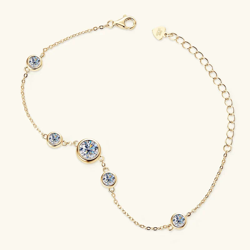 2024 New 18k Gold Plated Bracelet 925 Silver Chain 2mm D Color Bezel Moissanite Bracelets Fashion Women's Jewelry Gifts