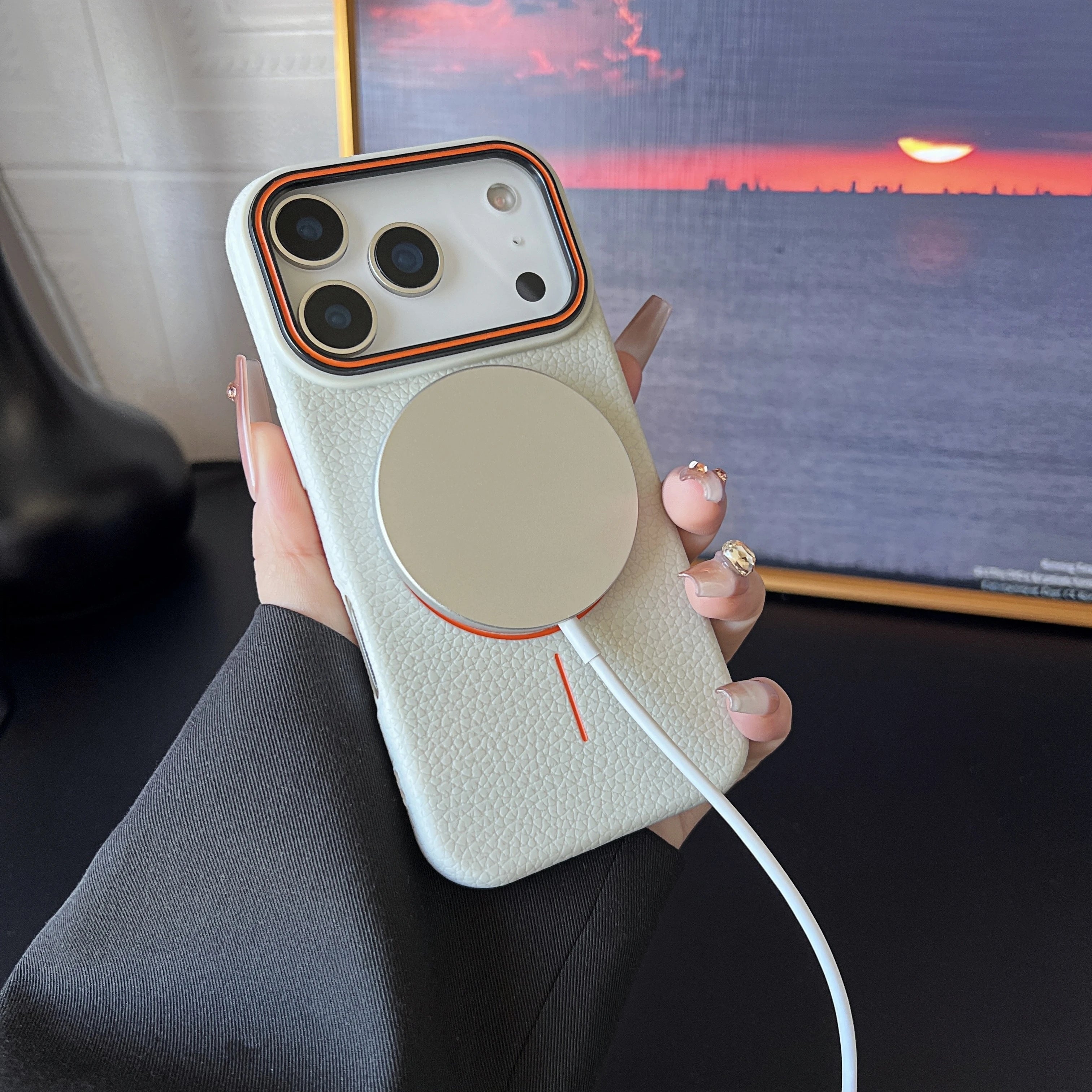 Frosted Hit Color Lichee Pattern Magnetic Phone Case For iPhone 17 Pro Max  For Magsafe TPU Soft Cover