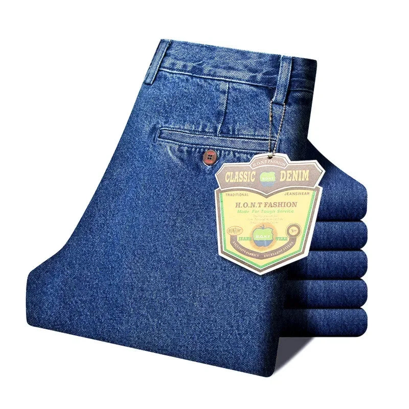 2021 Thick Cotton Fabric Relaxed Fit Brand Jeans Men Casual Classic Straight Loose Jeans Male Denim Pants Trousers Size 28-40
