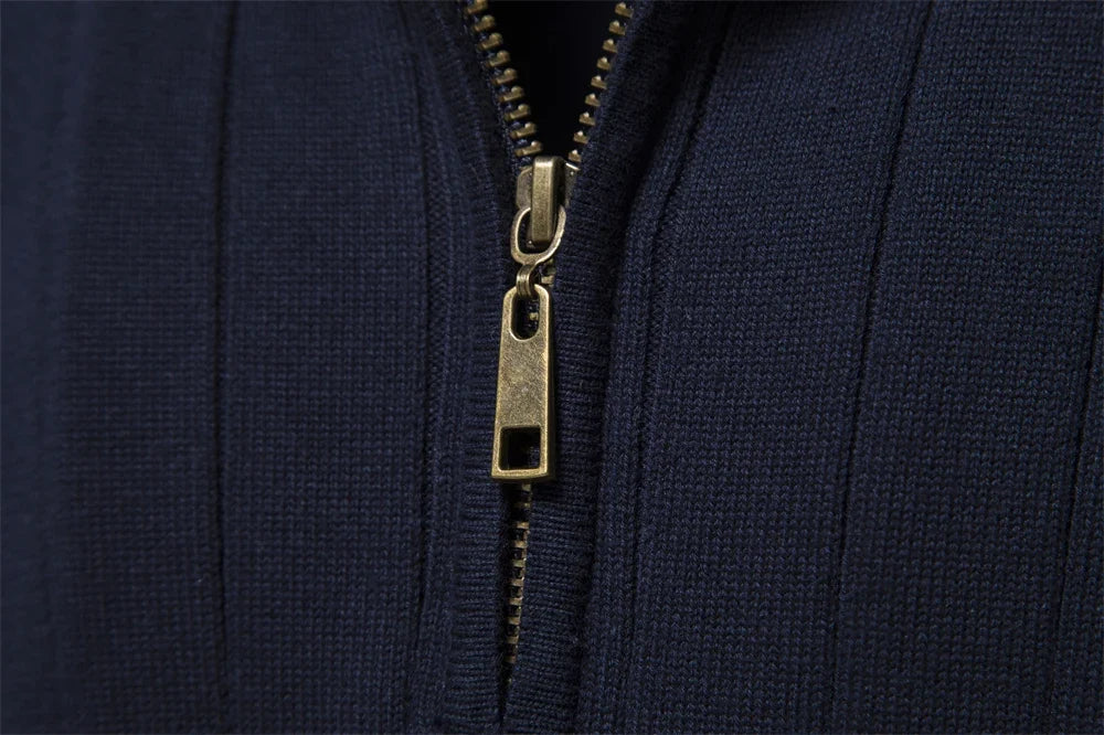 2024 Autumn Quarter Zipper Mock Neck Pullover Sweaters for Men Quality Warm Winter Cotton Knitted Men's Sweaters