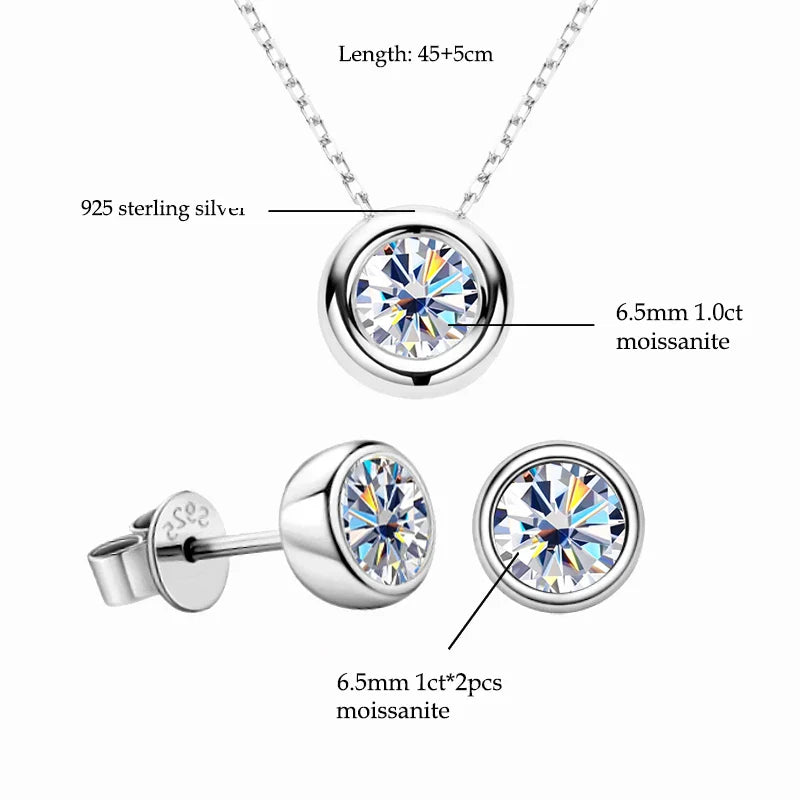 Real 3ctw. D Color Moissanite Jewelry Set 925 Silver 18k Gold Plated Pendant Necklace Stud Earrings Set for Women Men Gift